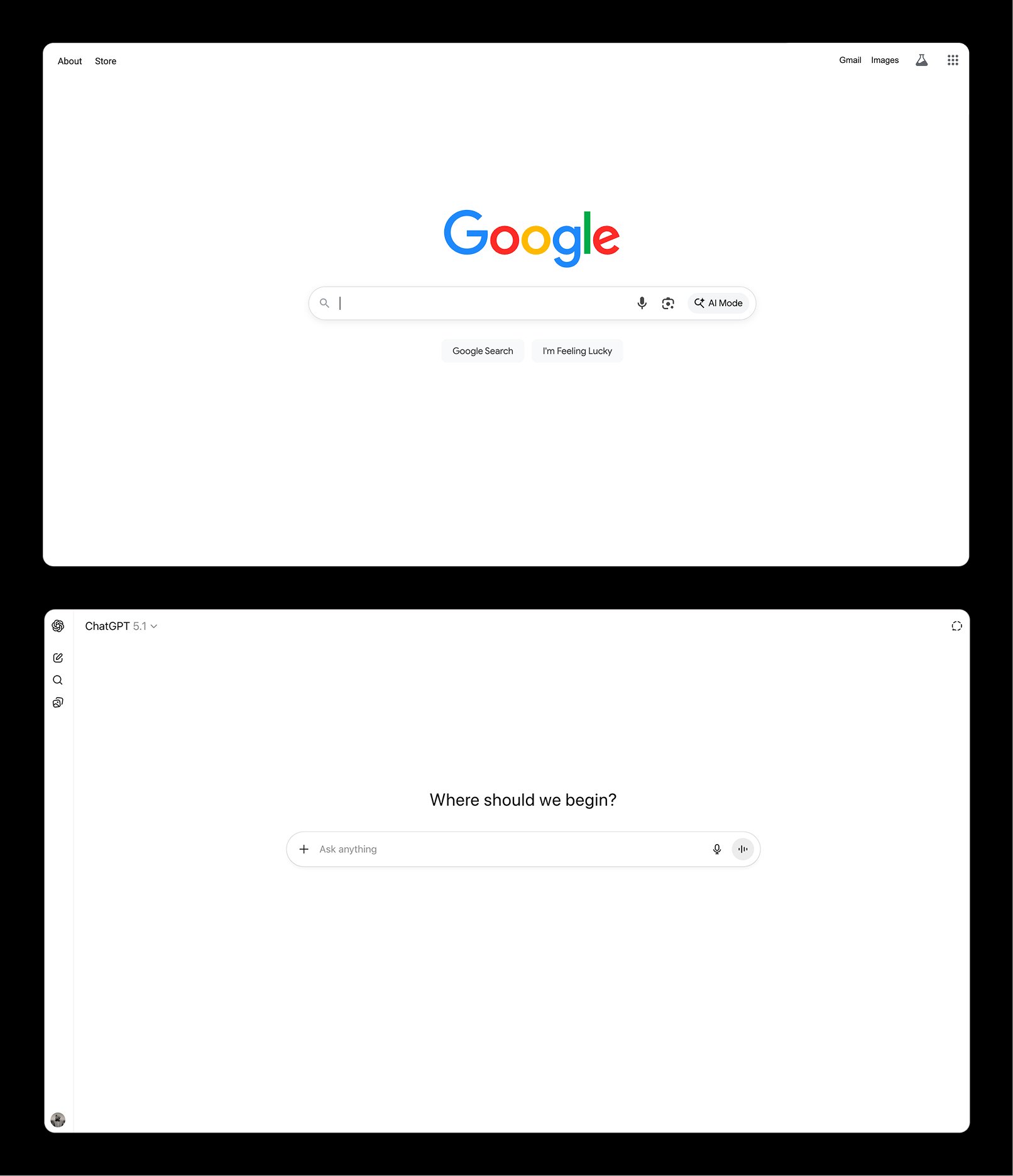 AI 聊天机器人与搜索框类比示意图