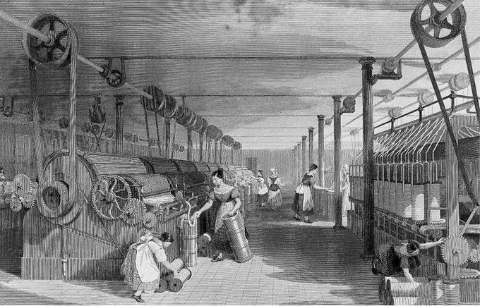 蒸汽机驱动的 Lancashire 纺织厂版画
